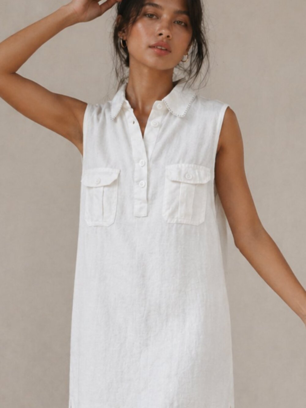 Alain Thomas CoverMe 100% Linen Shirt Dress Size M Deep Side Vents Breast Pocket